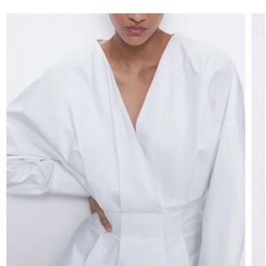 NWT Zara White Poplin Contemporary Minimalist Faux Wrap Mini Dress/Tunic